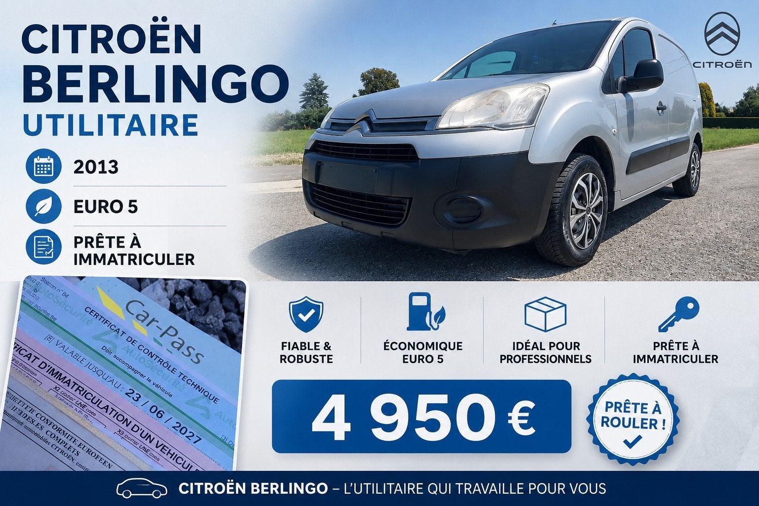 Citroën berlingo prêt a immatriculer, Euro 5, Achat, Rétroviseurs électriques, Berlingo