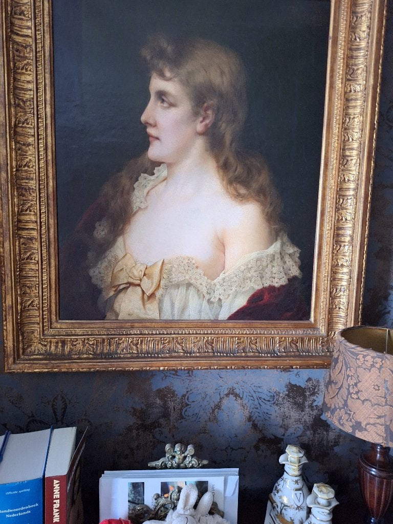 Schilderij dame in profiel, Ophalen, Doek, Portret of Personen, Realistisch