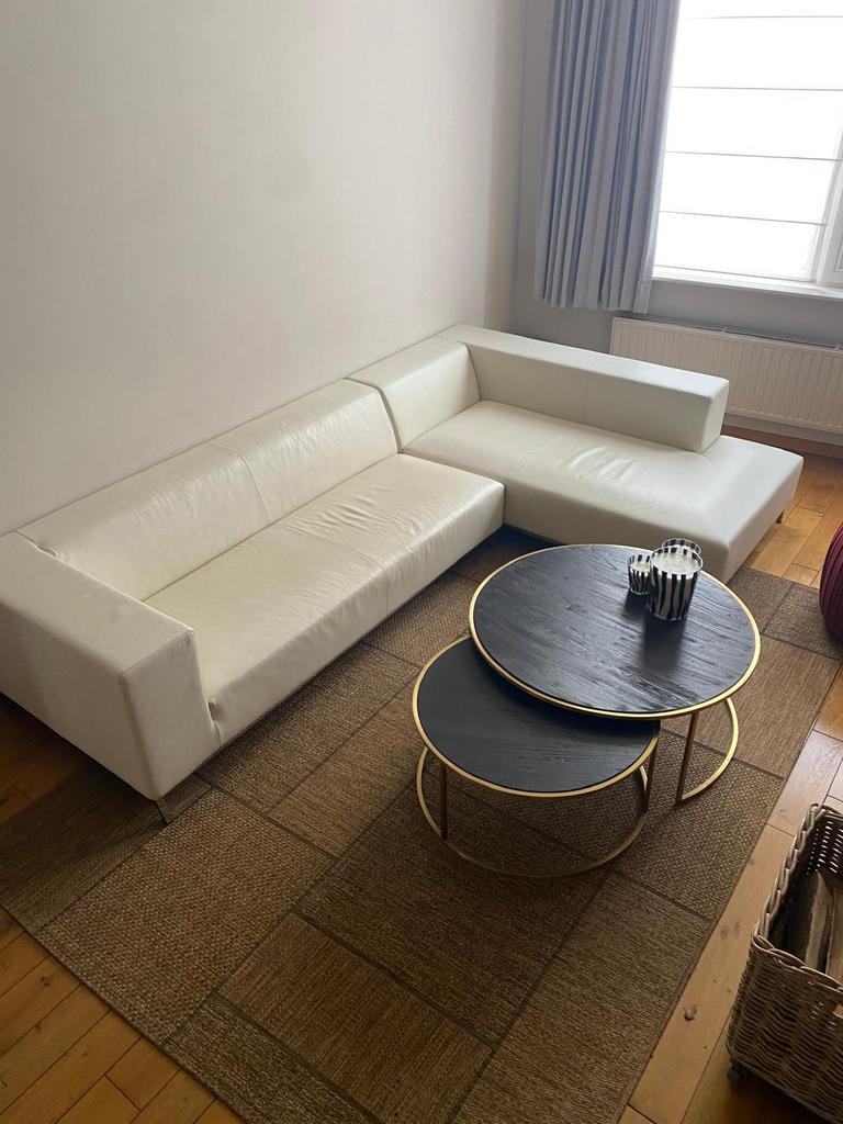 Wit lederen salon, Huis en Inrichting, Ophalen, Zo goed als nieuw, Leer