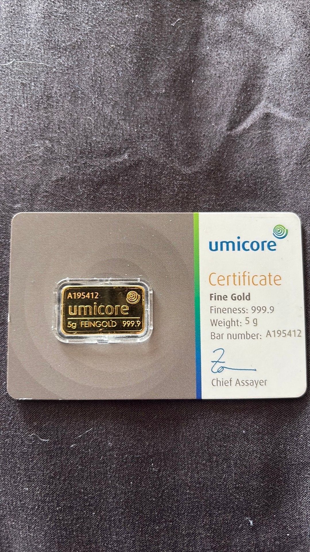 Umicore 5gram, Postzegels en Munten, Edelmetalen en Baren, Ophalen, Goud