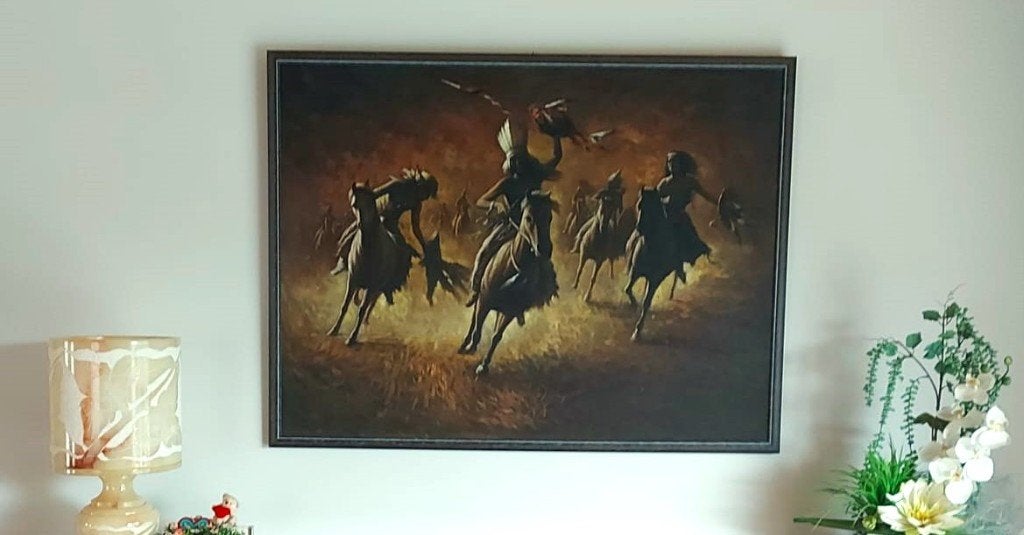 Prachtig schilderij indianen, Enlèvement, Encadré, Portrait ou Personnes, Toile