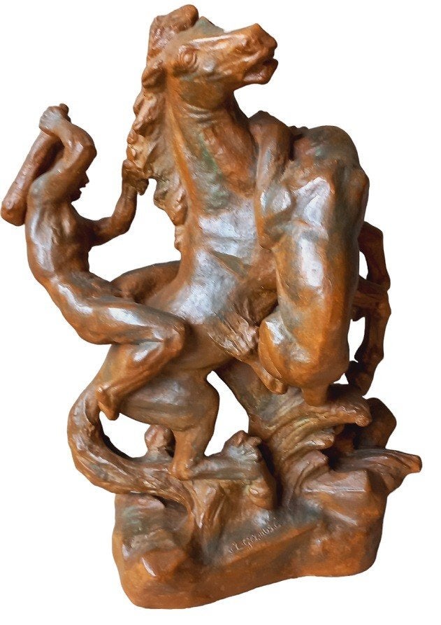 Josef Arnost Gause 1910-1988 en terre cuite., Antiquités & Art, Art | Sculptures & Bois, Enlèvement, Matériau naturel, Statue