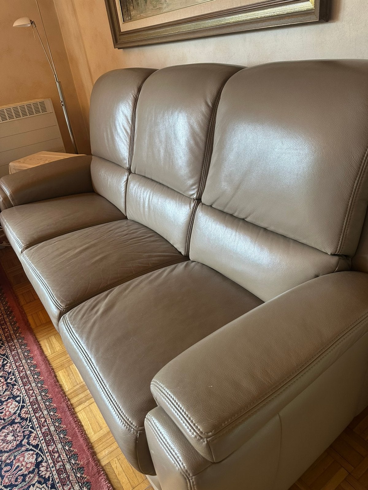 Lederen beige salon, Huis en Inrichting, Zetels | Zetels, Ophalen, Gebruikt, Rustiek, Leer