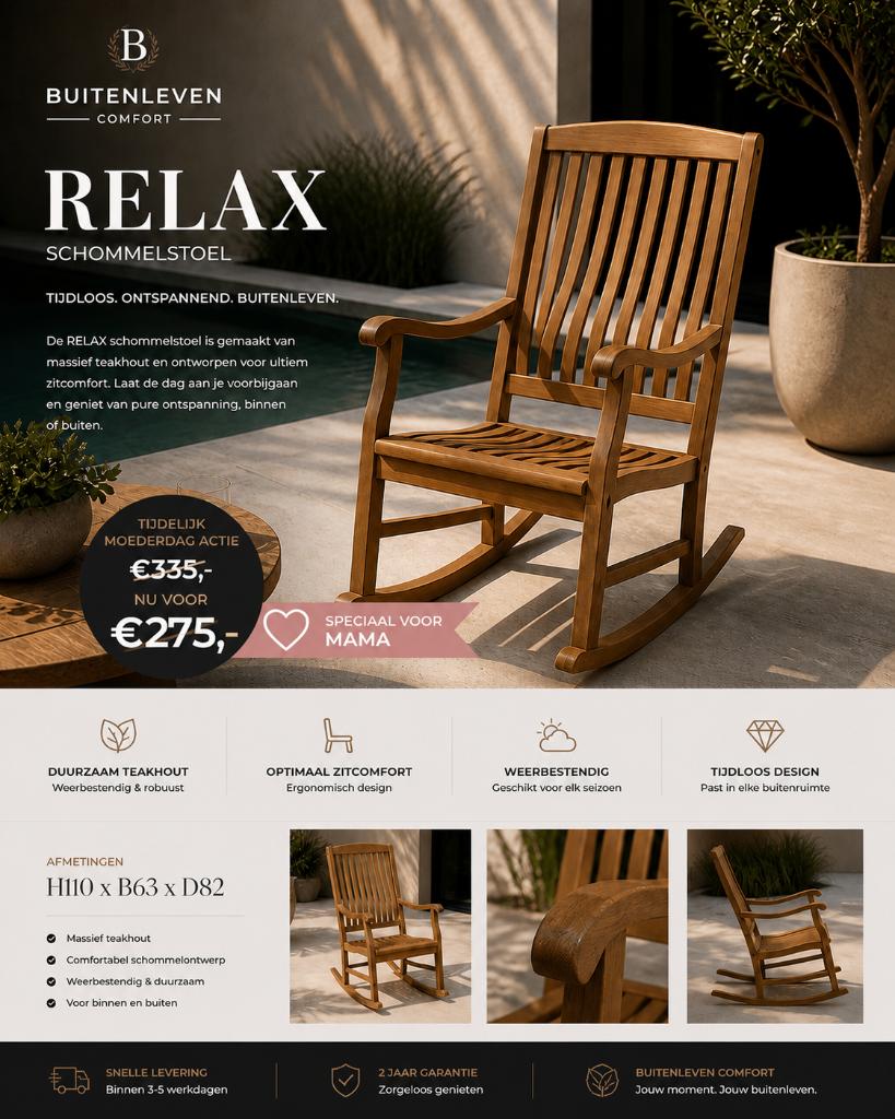 schommelstoel Teak, Neuf, Luxe, Brun, Enlèvement