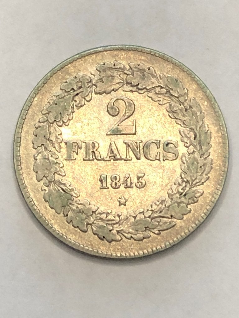 Munt zilver België 2 FR Leop I gelauwerd jaar  1843 pos B, Zilver, Ophalen of Verzenden, Losse munt, Zilver