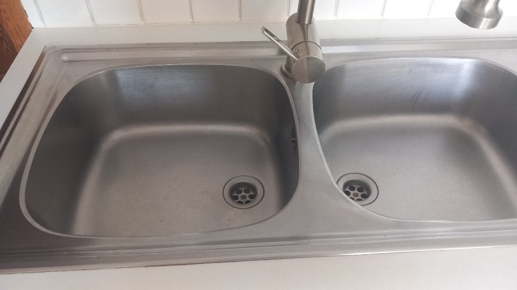 inox aanrechtblad met dubbele spoelbak, Ophalen, Gebruikt