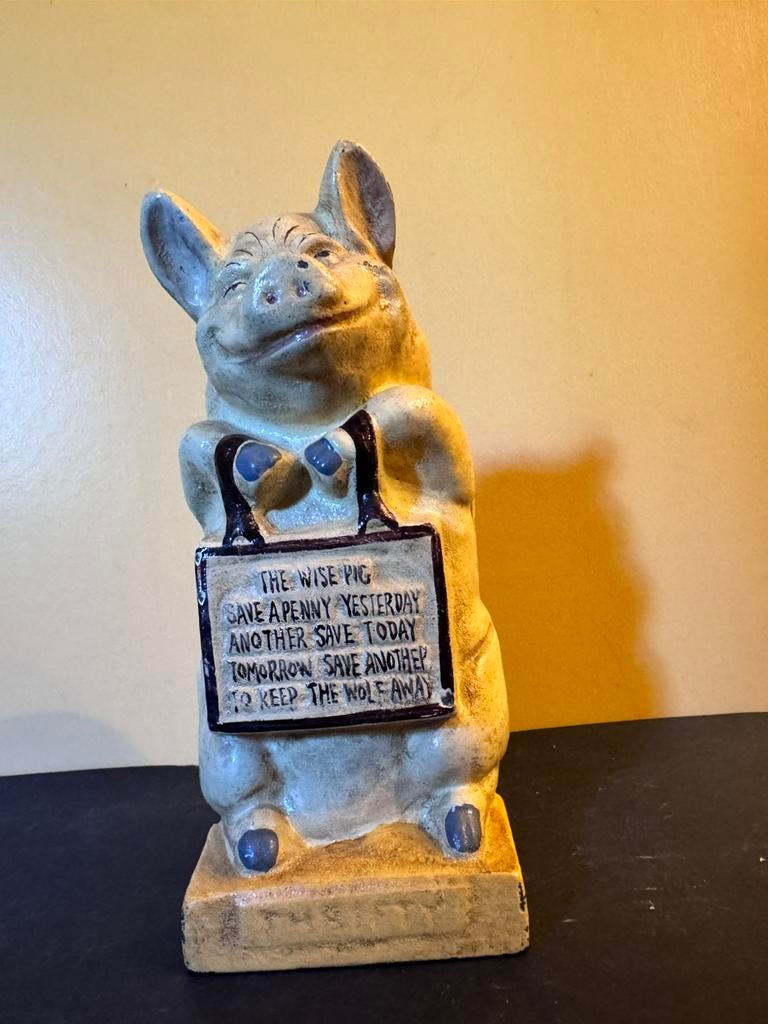 Gietijzeren spaarpot ‘The wise pig’, Verzamelen, Ophalen of Verzenden, Gebruikt