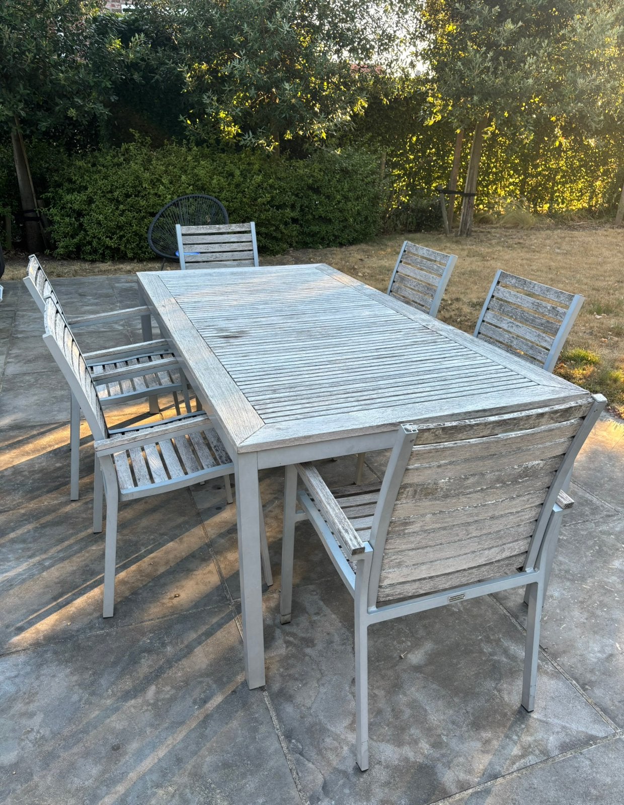 Tuintafel met 6 stoelen, 100x200cm, Tuin en Terras, Ophalen, Gebruikt, 6 zitplaatsen, Aluminium