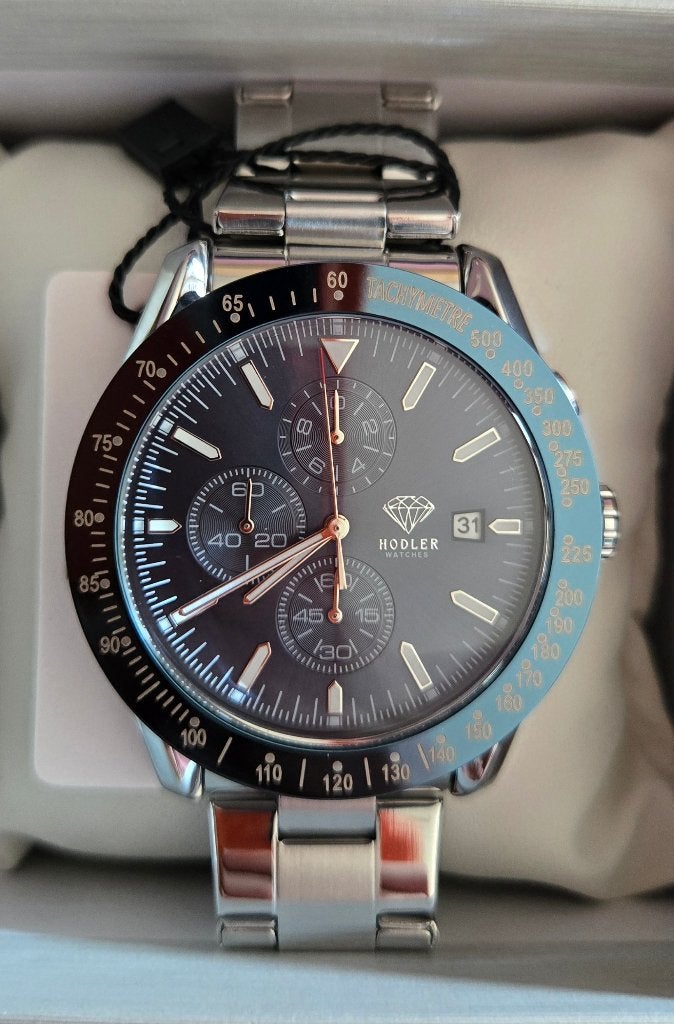 Montre Hodler Lenk - Argent et bleu (Neuf), Enlèvement ou Envoi, Neuf, Bleu