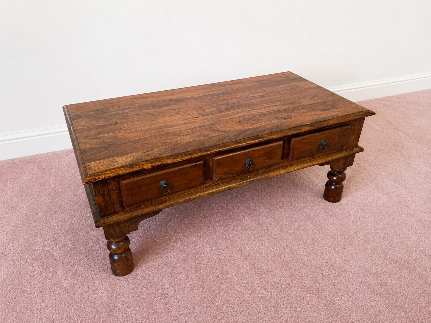 Houten salontafel met 3 schuiven, Ophalen, 100 tot 150 cm, Klassiek, 50 tot 100 cm