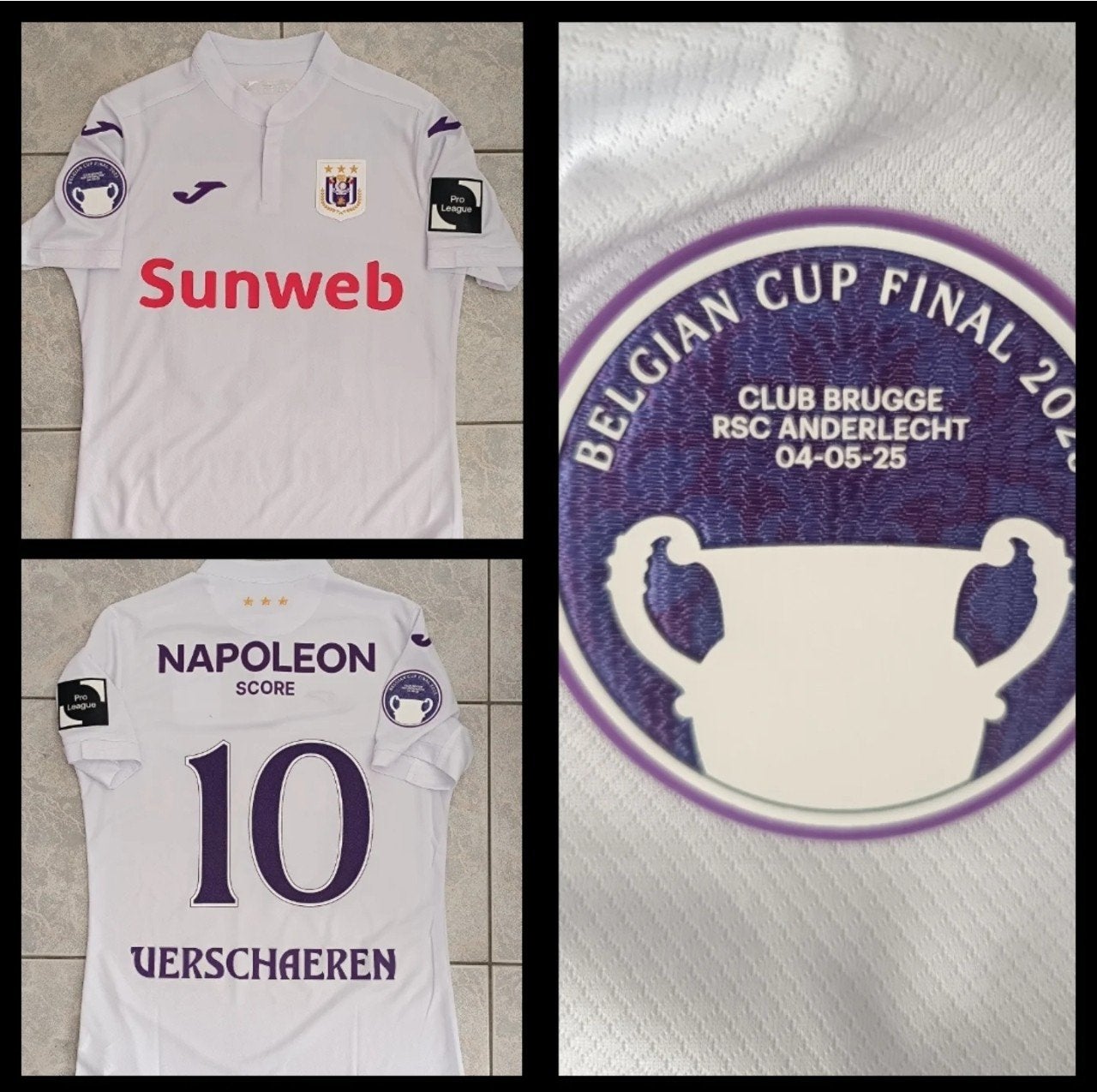 Maillot Final Belgian cup RSC Anderlecht Bruges  Vershaeren, Enlèvement ou Envoi, Maillot