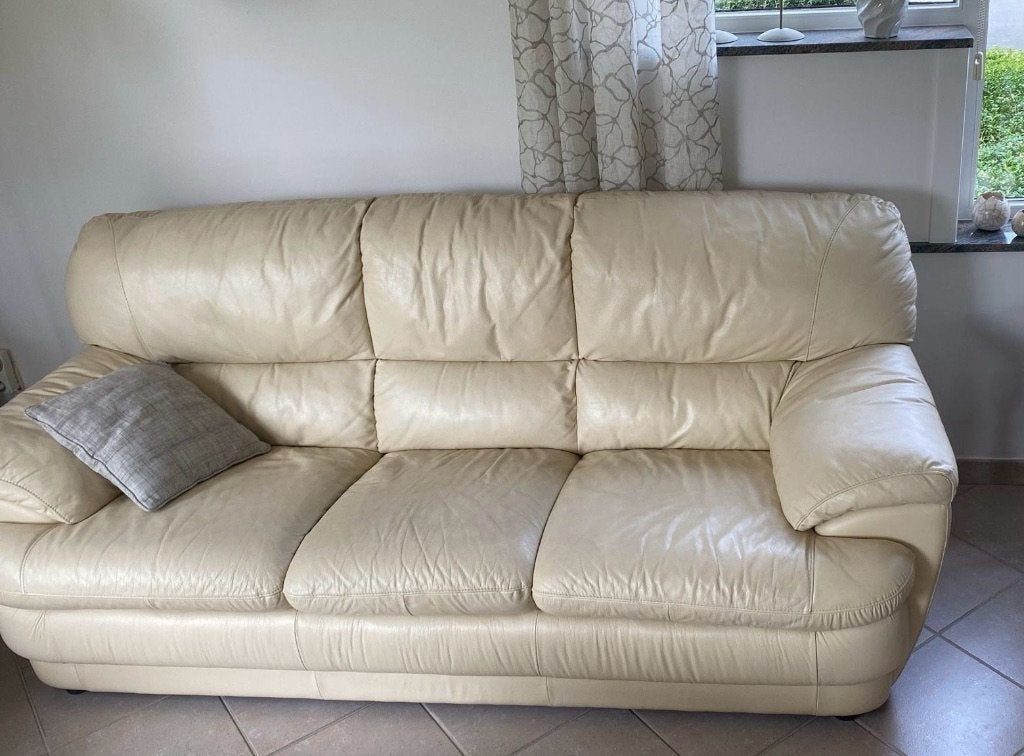 Lederen salon, Huis en Inrichting, Ophalen, Gebruikt, Rechte bank, Leer