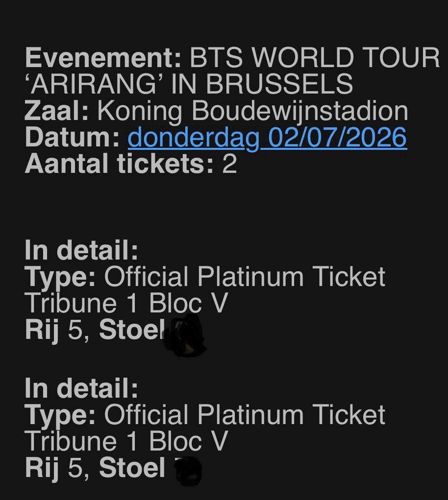2 bts ticket brussel 2/07, Tickets en Kaartjes, Twee personen