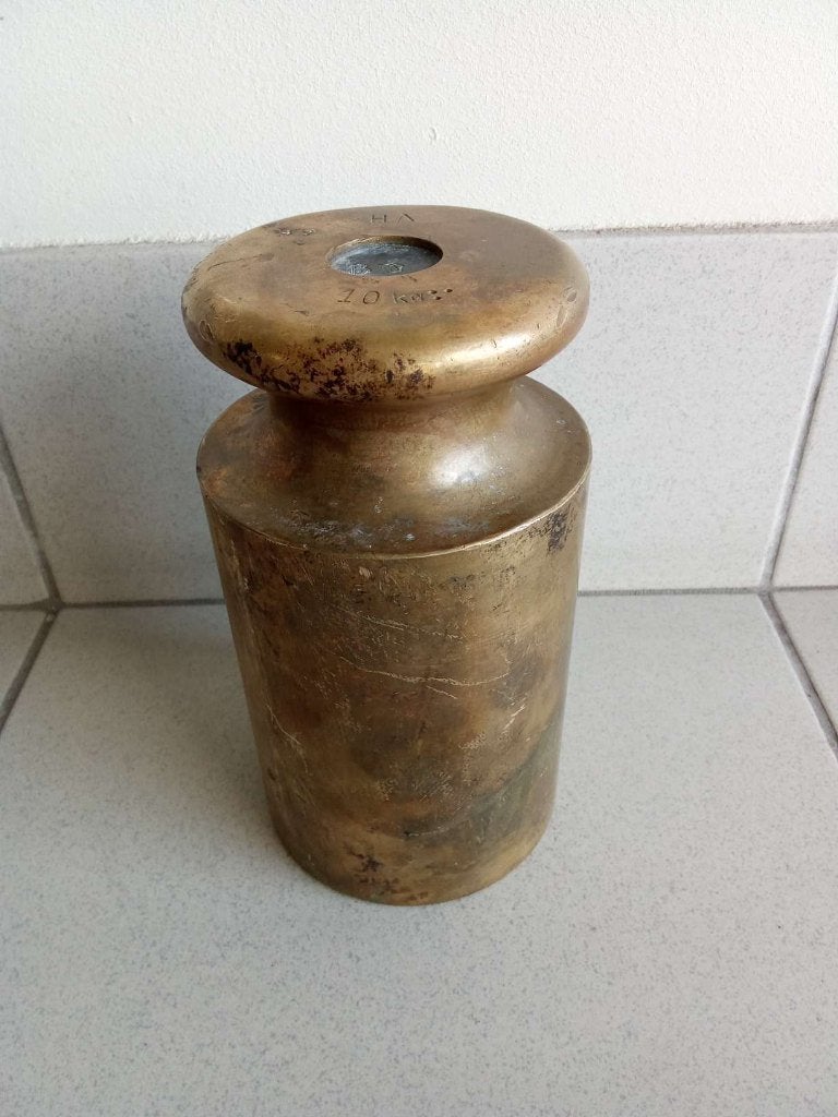 Weegschaal gewicht van 10kg in geel koper., Antiek en Kunst, Antiek | Gereedschap en Instrumenten, Ophalen of Verzenden