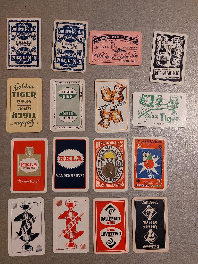 16 cartes à jouer marques bière Wieze Van Roy Tembo Katanga, Enlèvement ou Envoi, Utilisé, Autres types, Autres marques
