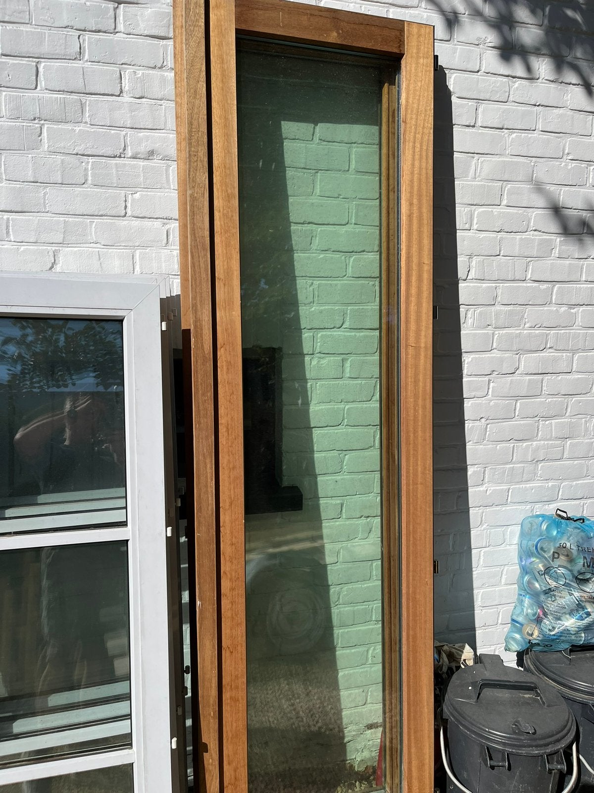 Hoog dubbel raam/terras deur meranti 235cmx135, Enlèvement, Comme neuf, Bois