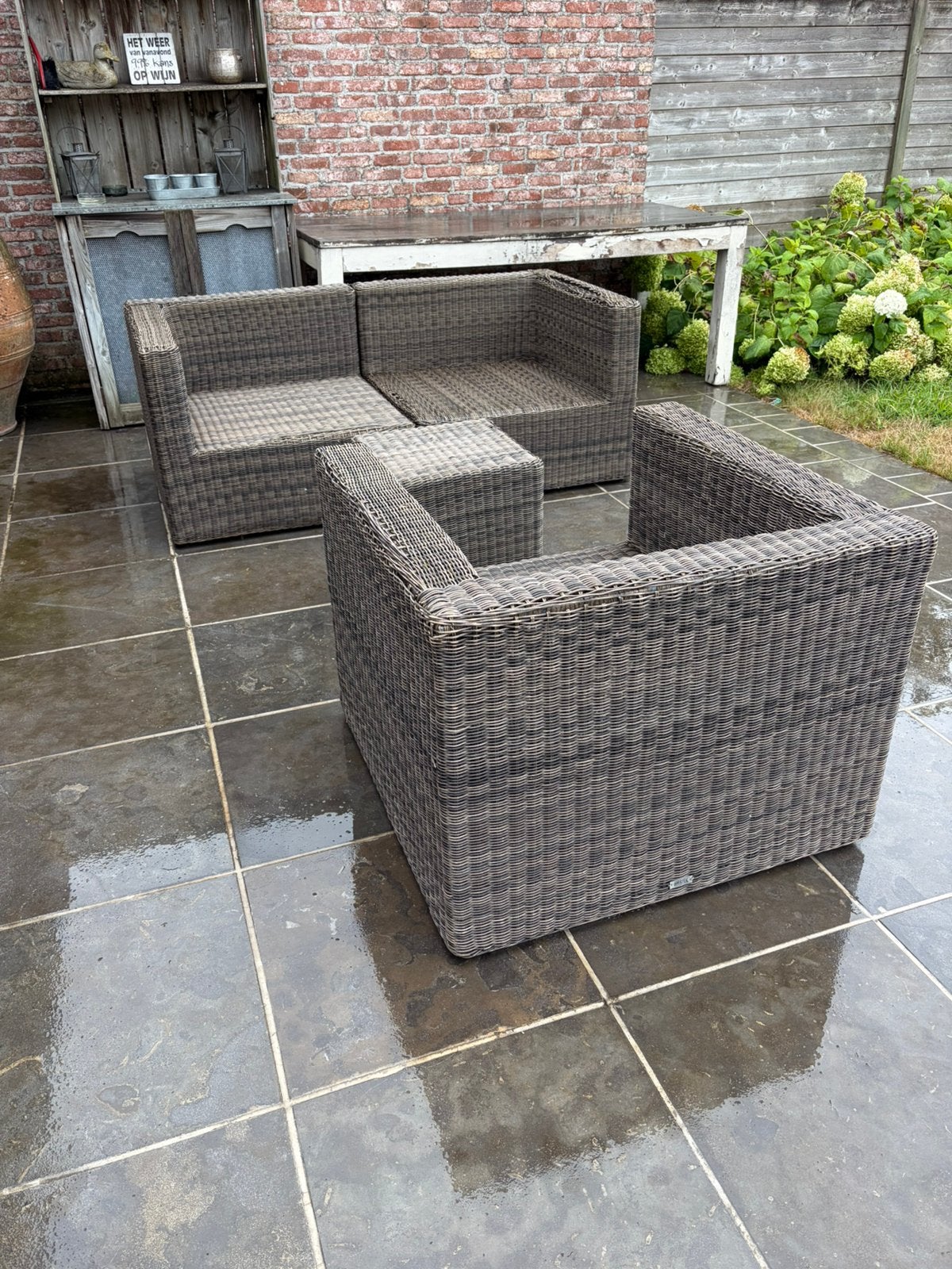 Lounge Bristol 2+1 zit, leuning beschadigd, extra kussens, Tuin en Terras, Tuinsets en Loungesets, Ophalen, Gebruikt, Rotan, 3 zitplaatsen