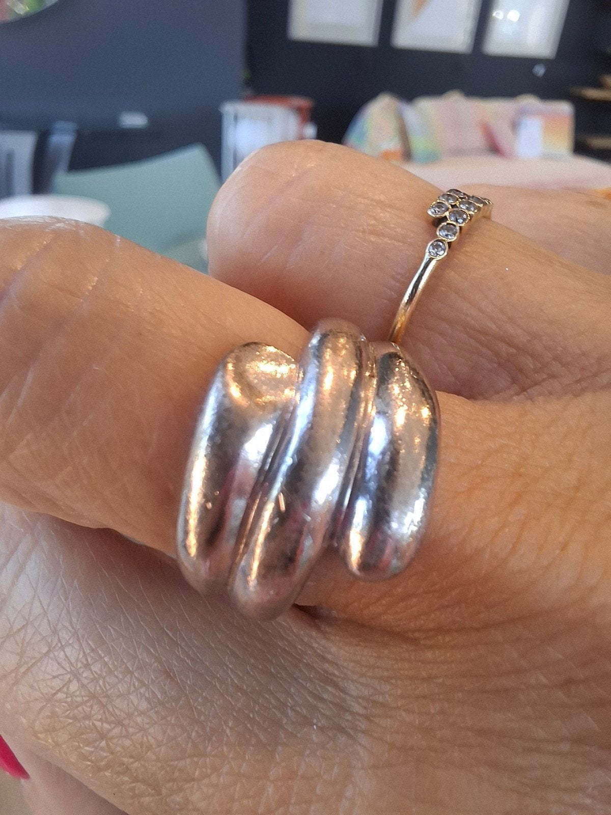 bague argent triple T49, Enlèvement ou Envoi, Argent, Argent