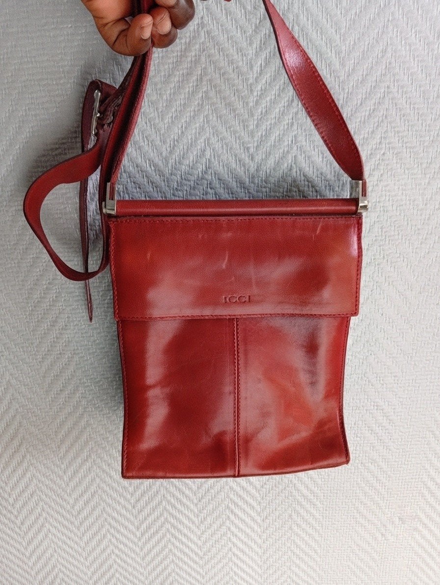 Sac à bandoulière rouge en cuir ICCI - Vintage / Chic, Enlèvement ou Envoi, Utilisé, Rouge, Sac à bandoulière