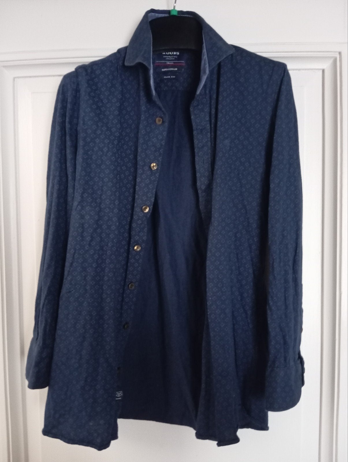 RIVER WOODS - blauw hemd - Napoli collar, slim fit, S(mall), Kleding | Heren, Ophalen of Verzenden, Blauw