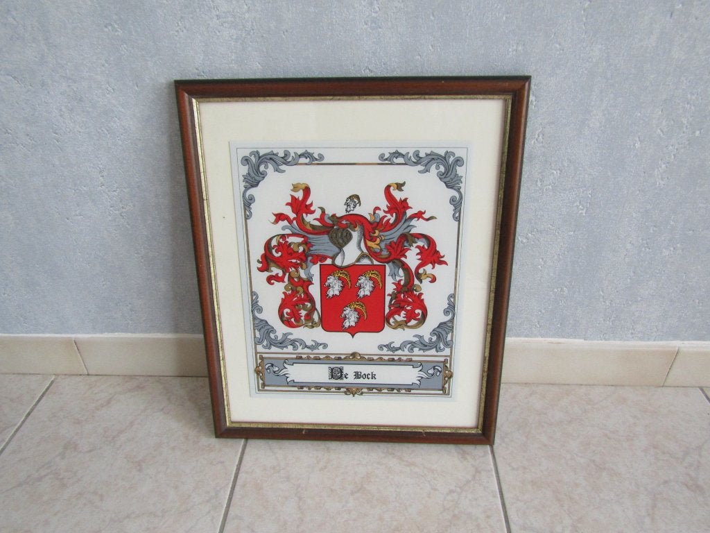 MOOIE LIJST MET  Embleem familienaam De Bock  ., Ophalen, Bruin, 38 cm, Ingelijst werk