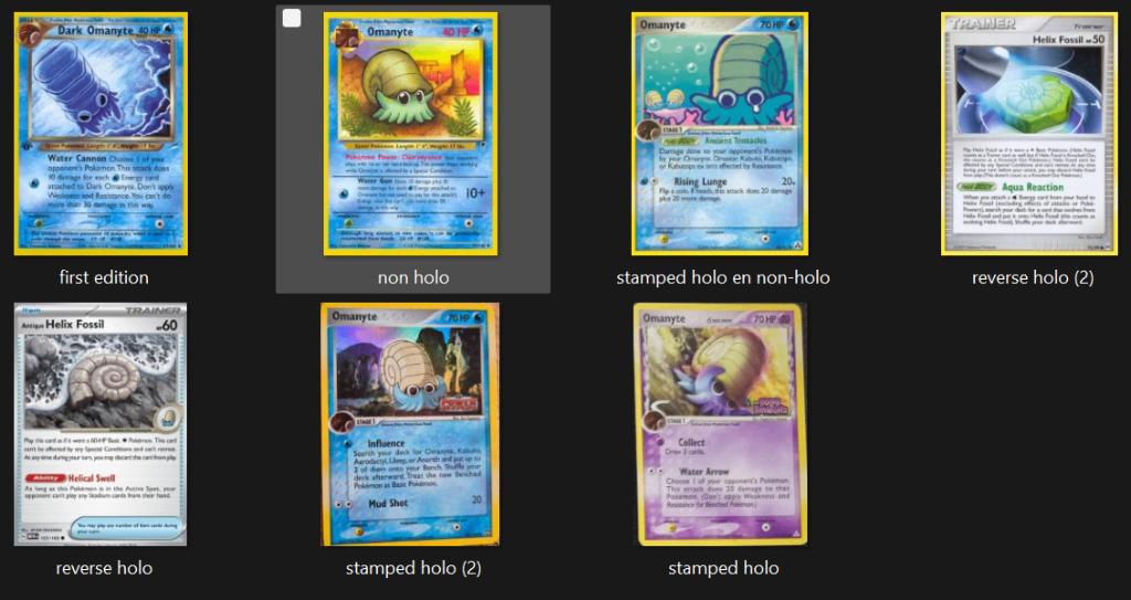 à la recherche de Pokemon Omanyte, Enlèvement ou Envoi, Comme neuf, Cartes en vrac