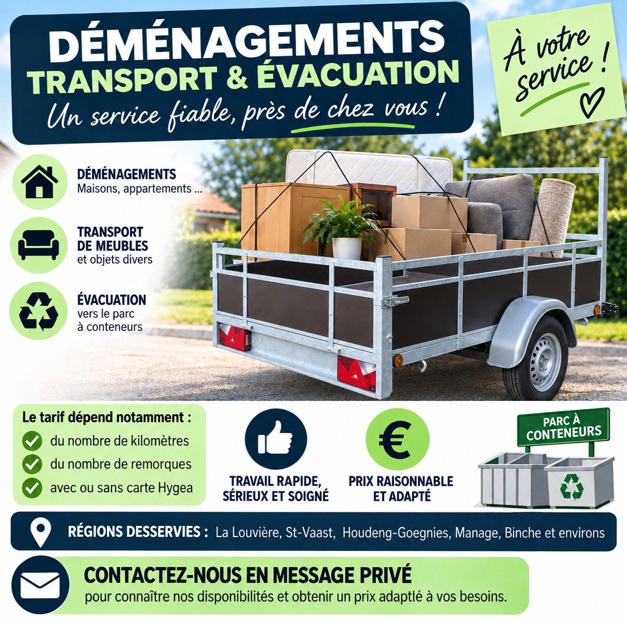 Déménagement & Transport meubles parc conteneur PRIX CORRECT, Enlèvement
