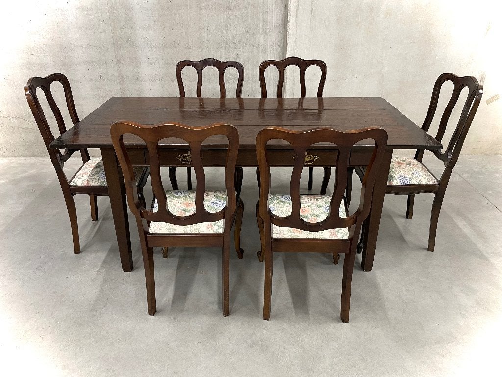 Retro tafel met stoelen / massief eik, Antiek en Kunst, Antiek | Meubels | Tafels, Ophalen