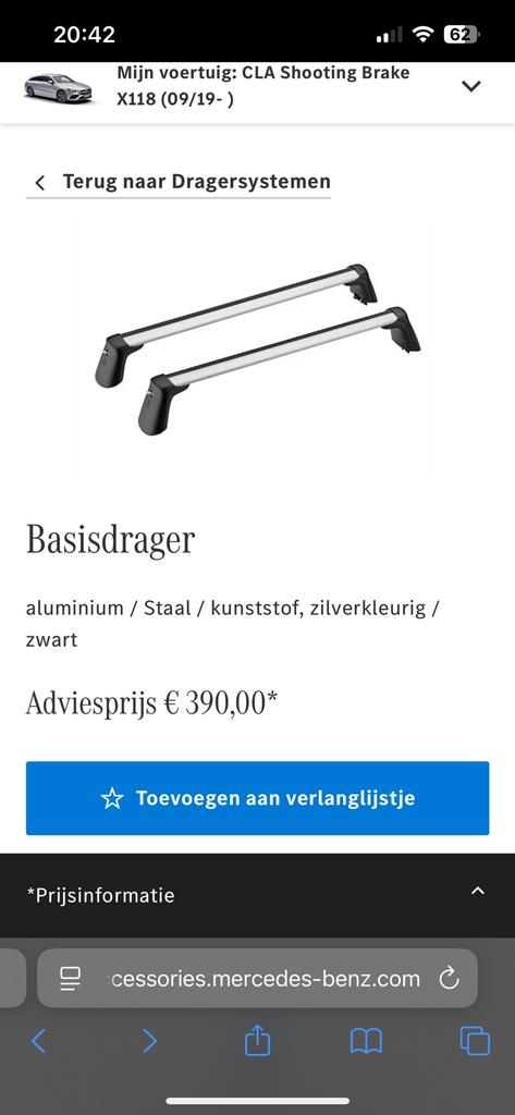 Orgineel Mercedes CLA dakdrager, Auto diversen, Dakdragers, Ophalen, Zo goed als nieuw