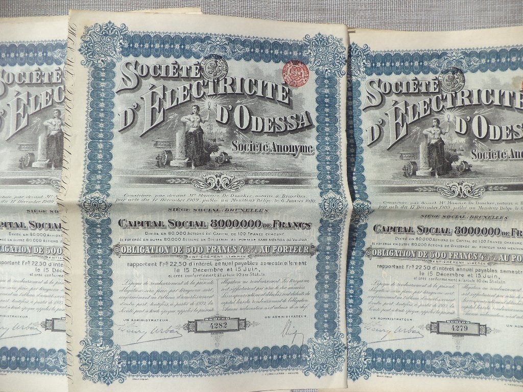 Historische Obligaties Société d'Électricité d'Odessa (1910), Timbres & Monnaies, Actions & Titres, Enlèvement ou Envoi