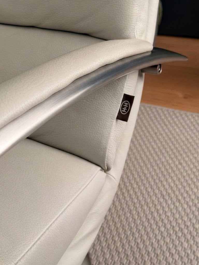 Henders & Hazel (H&H) Crème Lederen Draaifauteuil, Ophalen, Urban Industrial, Gebruikt, 75 tot 100 cm