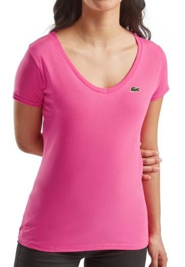 Lacoste T-shirt V-Hals Dames 8 kleuren XS,S,M,L,XL,2XL Nieuw, Overige kleuren, Verzenden, Maat 46/48 (XL) of groter, Nieuw