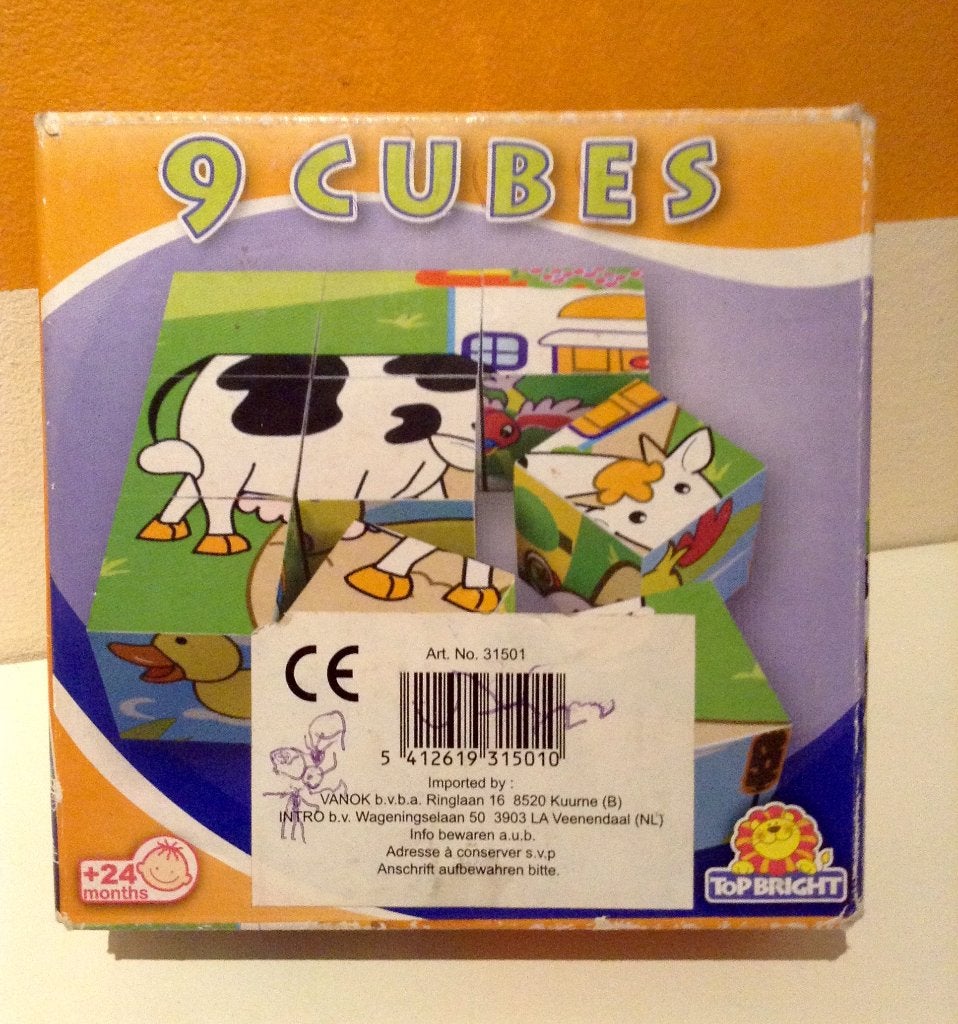 Puzzle 9 cubes en bois Animaux de la ferme Top Bright, Enlèvement ou Envoi, Moins de 10 pièces, En bois