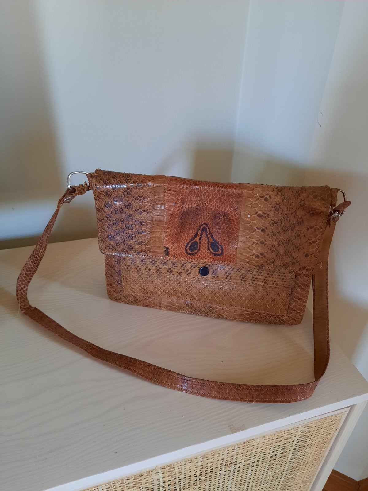 Vintage handtas slangenprint cobra., Ophalen of Verzenden, Gebruikt, Handtas