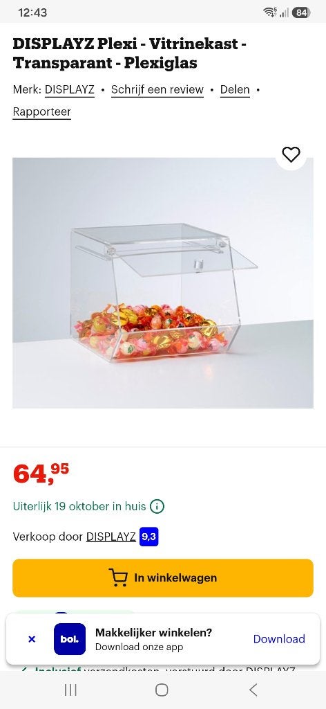 Plexi plexiglas snoepbak (6 stuks beschikbaar), Ophalen, Zo goed als nieuw, Kunststof
