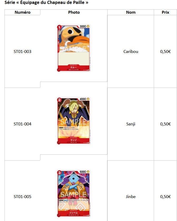 Cartes JAP One Piece ST01 – Équipage du Chapeau de Paille, Ophalen, Zo goed als nieuw, Losse kaart