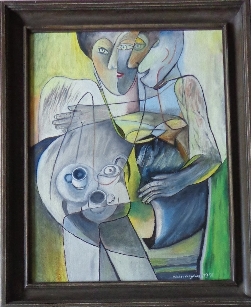 JULES VAN LOOCKE / FIGUREN / OLIEVERF / 76x65cm / KADER SIG, Antiquités & Art, Peinture à l'huile, Signé, Figures, Autres matériaux