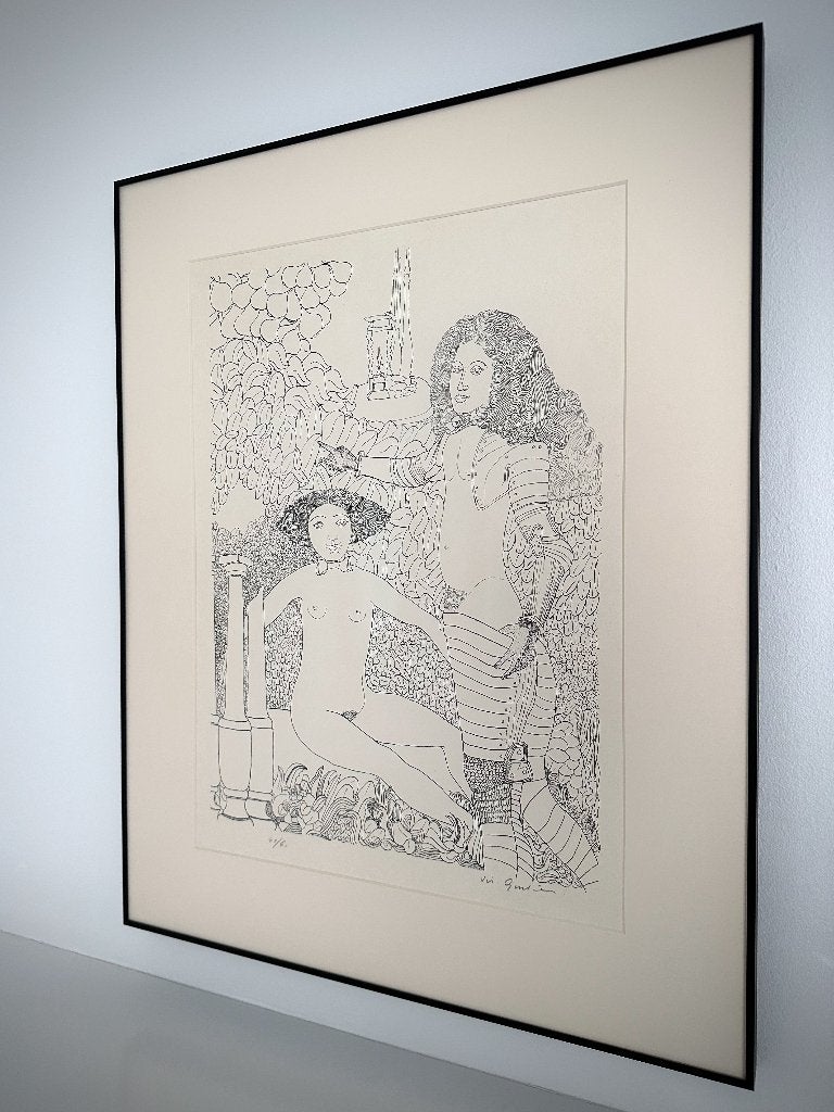 Vic Gentils · Zonder titel (Ridder en jonkvrouw) grote litho, Antiek en Kunst, Kunst | Litho's en Zeefdrukken, Lithografie, Genummerd