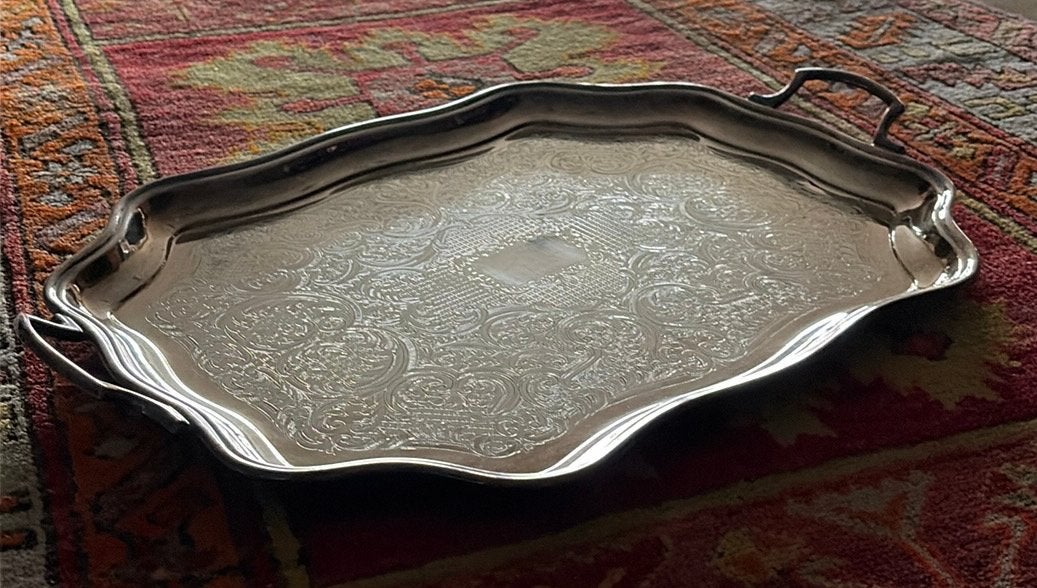 Cavalier dienblad verzilverd, Huis en Inrichting, Ophalen, Overige materialen, Decoratieve rand, Zo goed als nieuw