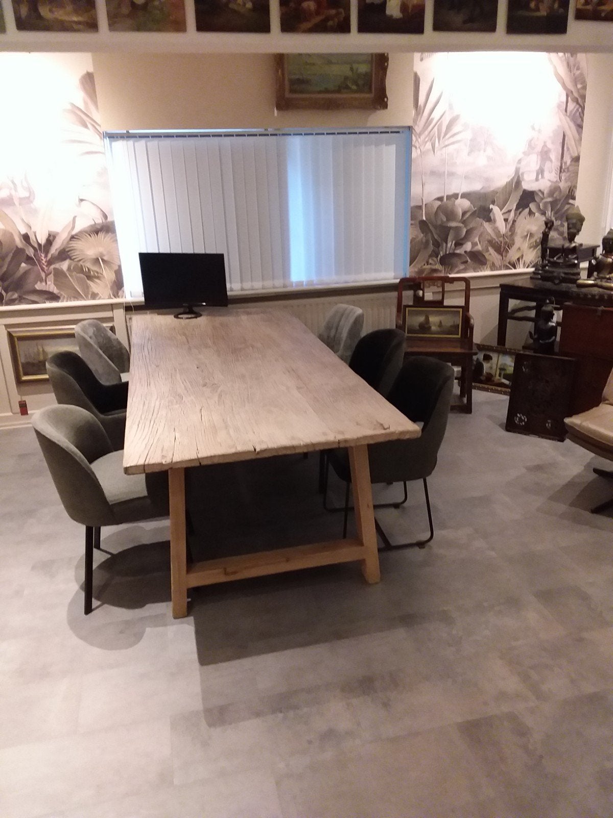 Table ancienne en orme de Chine avec cadre en bois, Enlèvement