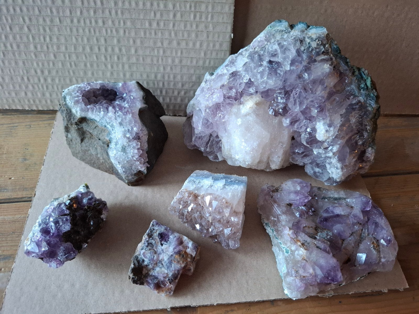 Unieke Amethist Set (6 stuks) – XL Geode, Druse & Kristallen, Verzamelen, Ophalen of Verzenden, Overige typen