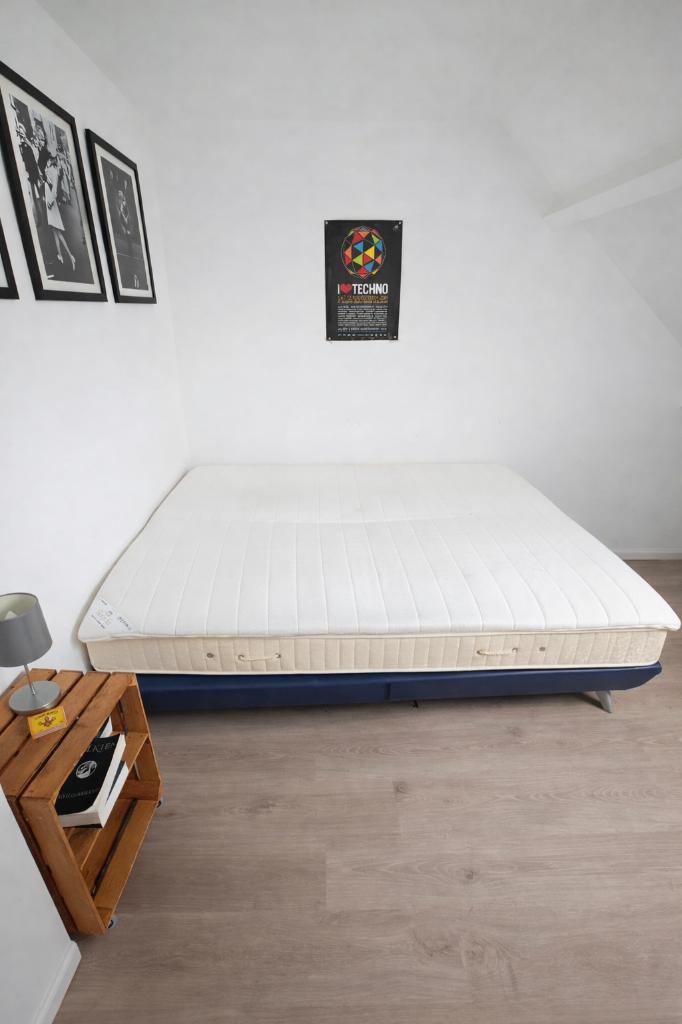 Boxspring 160x200 met matrassen, topper & hoofdbord, Ophalen, Gebruikt, Blauw, Tweepersoons