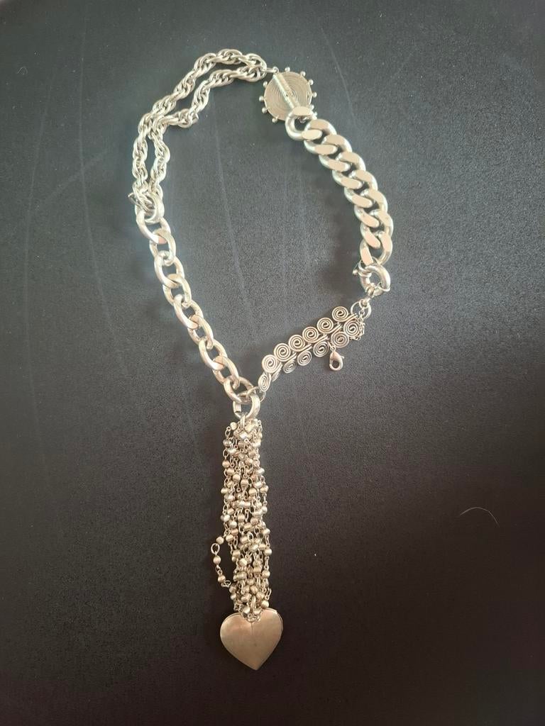 Collier différentes mailles cœur photo argent, Bijoux, Sacs & Beauté, Colliers, Comme neuf, Argent, Argent, Avec pendentif, Enlèvement ou Envoi