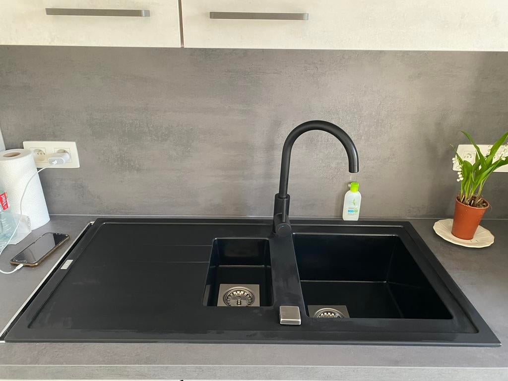 Nieuwe zwarte wasbak keuken (zonder kraan), Huis en Inrichting, Keuken | Keukenelementen, Ophalen, Zo goed als nieuw
