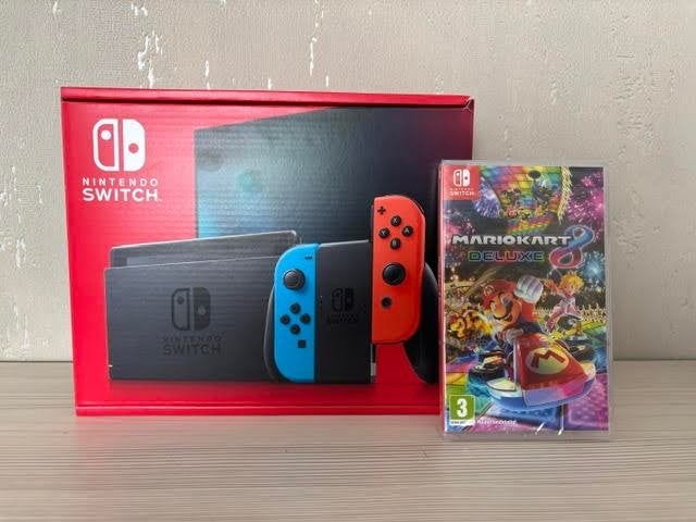 Nintendo Switch HAC-001 Neon + Mario Kart 8 Deluxe Nieuw, Enlèvement ou Envoi, Neuf