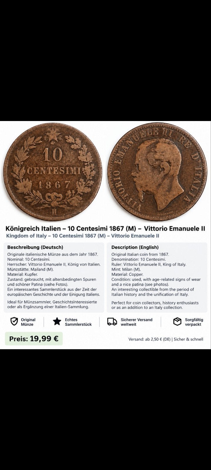 mint italien, Enlèvement ou Envoi