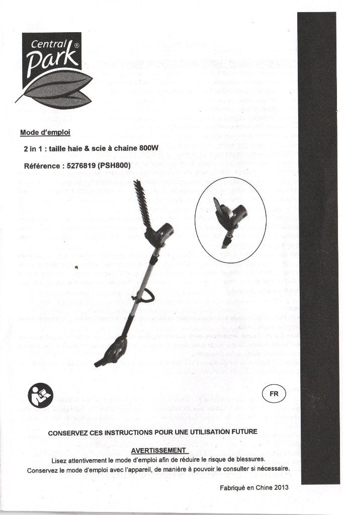 Taille haie et scie à chaine 800 W, Jardin & Terrasse, Enlèvement, Comme neuf, Électrique, Central park