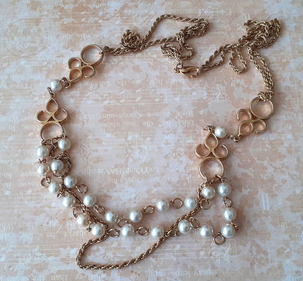 Parelketting vintage stijl gouden laagjes met witte parels, Ophalen of Verzenden, Nieuw, Wit