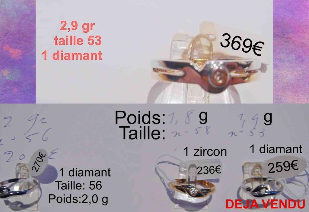 Bagues + 1 zircon/diamant, or jaune et/ou blanc 18K, neuves, Neuf, Enlèvement ou Envoi, Or, Or