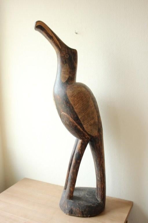 Grote houten vogel, Antiek en Kunst, Kunst | Beelden en Houtsnijwerken, Ophalen of Verzenden, 1 meter - 2 meter, Beeld, Hout